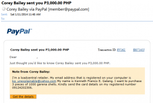 Kenneth Francis E. Galang - Payment via Paypal