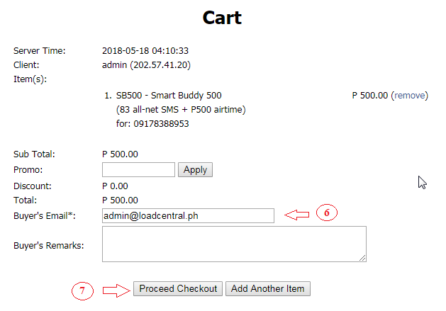 LoadCentral Cart page