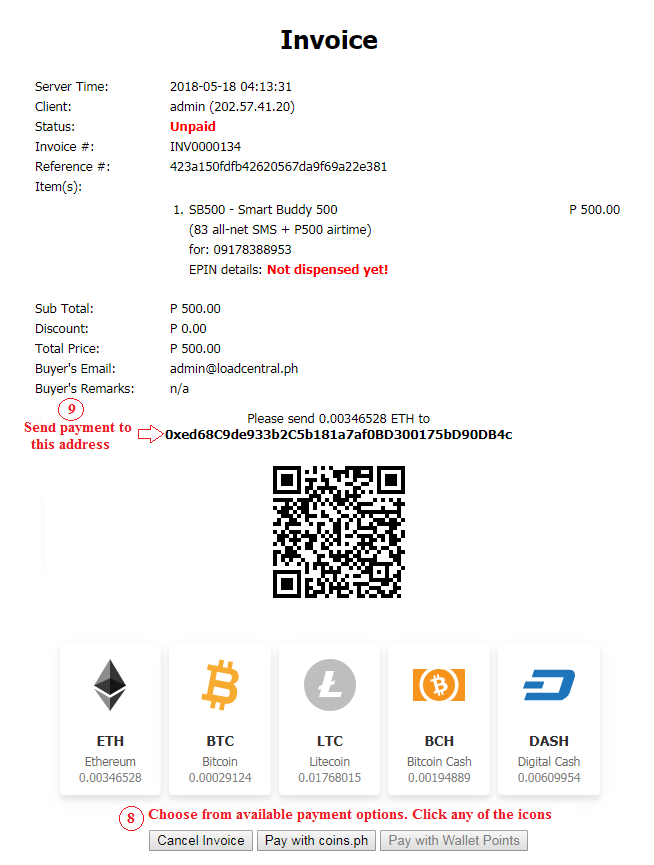 LoadCentral Invoice page